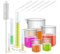 Measuring Cylinder Set 15PCS, Plastic Graduated Cylinders Measuring Beakers, Plastic Beakers Pipettes, Test Tubes Plastics Measurings Jugs Science Measurings Lab Flask Liquid Transfer Pipettes Brushes