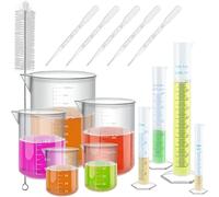 Measuring Cylinder Set 15PCS Plastic Graduated Cylinders Measuring Beakers, Plastic Beakers Test Tubes Plastics Measurings Jugs Science Measurings Lab Flask Liquid Transfer Pipettes Brushes