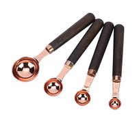 Measuring Spoon, 4Pcs/Set Stainless Steel Measuring Spoon Set Kitchen Accessories Rose Gold with Wood Handle Bakeware for Baking Coffee Tea, Measure Tool