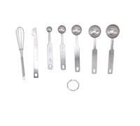 Measuring Spoons Set 7 Pieces, Stainless Steel Stackable Design, Rose Gold Multifunction with Leveler and Eggbeater - Durable Rustproof Material, Compact Storage Solution for (Silver)