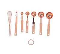Measuring Spoons Set 7 Pieces, Stainless Steel Stackable Design, Rose Gold Multifunction with Leveler and Eggbeater - Durable Rustproof Material, Compact Storage Solution for (Rose Gold)