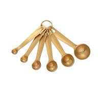 Measuring Spoons Set of 6, Stainless Steel Measuring Spoon with Accurate Measurement Markings and Removable Clasp, Teaspoon Measure Spoon for Dry and Liquid Ingredients (Gold, Round)