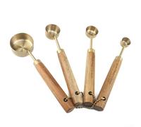 Measuring Spoons Set with Wood Handle and Stainless Steel Scoops, Kitchen Measuring Set for Baking Tools, Ergonomic Design, Mirror Finish, 8-Piece(Measuring spoon)