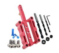 Measuring Tool, 6/8/10mm Self Centering Doweling Jig Punch Locator Dowel Jig Kit 1/4 3/8 5/16" Drill Guide Sleeve Tool For Woodworking Joinery(Red Set With Drills)