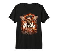 Meat Boss BBQ Skull Flame Design Hardcore Grill Master Premium T-Shirt