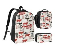 Meat Butcher Pattern,Student Backpack,Lunch Bag,Pencil Case 3 Piece Set
