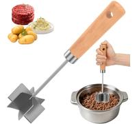 Meat Chopper Mince Masher, 11" 6 Blade Meat Shredder with Non-Slip Handle, Multifunctional Metal Potato Masher Versatile Kitchen Tool for Hamburger Meats, Minced Meats, Butter, Potato