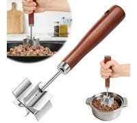 Meat Chopper Stainless Steel Mince Masher, Heavy Duty 6 Curve Blades Ground Beef Chopper Tool with Wooden Handle Heat Resistant Meat Masher, Hamburger Smasher & Multi-Use Kitchen Tool(Silver)