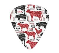 Meat Cuts Diagrams Butcher Shop,12 Pcs Guitar Pick,3 Different Thickness Plectrums for Acoustic Guitar Bass Ukulele (0.46mm 0.96mm 0.71mm)
