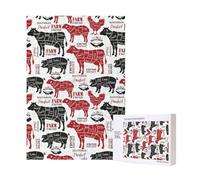 Meat Cuts Diagrams Butcher Shop,300 Pieces Wooden Jigsaw Family Game Jigsaw Puzzles for Adults Teens