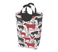 Meat Cuts Diagrams Butcher Shop, Laundry Hamper, Collapsible Laundry Basket Large Durable Storage Bin with Handles 50L