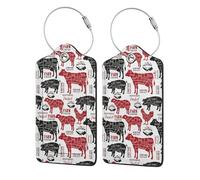 Meat Cuts Diagrams Butcher Shop,Luggage Tags Pu Leather Name Tag Travel Suitcase Identifier ID Tags Durable Luggage Label 2 pcs