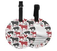 Meat Cuts Diagrams Butcher Shop,Luggage Tags Pu Leather Name Tag Travel Suitcase Identifier ID Tags Durable Baggage Label 2 pcs