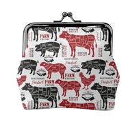 Meat Cuts Diagrams Butcher Shop, PU Leather Coin Purse, Small Wallets, Change Pouch with Kiss Lock Clasp Buckle, Change Purse