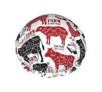 Meat Cuts Diagrams Butcher Shop,Shower Cap Nightcap Double Layer Waterproof Elastic Bath Cap Reusable Hair Cap