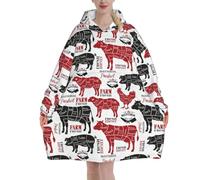 Meat Cuts Diagrams Butcher Shop,Women's Oversized Wearable Blanket Hoodie, Blanket Sweatshirt,Flannel Pullover Blanket