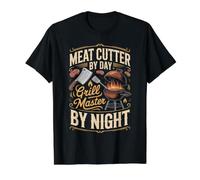 Meat Cutter by Day Grill Master by Night Butcher BBQ Value Graphic T-Shirt, Men, Black, S