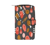 Meat Food and Barbecue Long Zippered Pouch Slim Clutch Organizer Purse Money and Credit Card Holder for Men Women