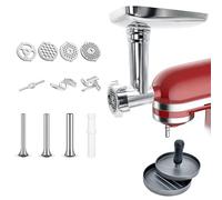 Meat Grinder Attachment Compatible with Kitchen Aid Stand Mixer,Includinggrinder Plates, Grinder Blades, Sausage Tubes, Burger Patty Presses,for Home Kitchen Use, Stainless Steel