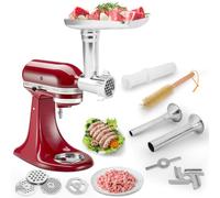 Meat Grinder Attachment for KitchenAid Stand Mixer,Metal food Meat grinder attachment, Perfect Mixer Attachment for KitchenAid Mixers,3 Sausage Stuffer Tubes, Silver