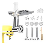Meat Grinder Attachment Stainless Steel for KitchenAid Stand Mixer - Food Grinder Attachments with 4 Grinding Plates, 3 Sausage Stuffer Tubes, 2 Grinding Blades - Dishwasher Safe - By MMOBIEL