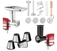 Meat Grinder & Slicer Shredder Attachments for KitchenAid Stand Mixer, Meat Grinder with 2 Size Sausage Stuffer Tubesand and 4 Types Slicer Shredder Combination Set for Mincing Meat/Chopping Food