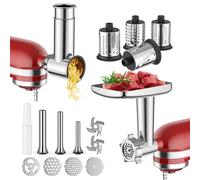 Meat Grinder & Stainless Steel Slicer Shredder Attachment for KitchenAid Stand Mixer, Meat Grinder Attachment with Sausage Stuffing Set and Cheese Grater, For Kitchenaid Mixer Attachments
