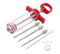 TGE-V 1-oz Plastic BBQ Marinade Injector Kit, Turkey Injector Syringe (3 Stainless Steel Meat Needles + 3 Replacement O Rings + 1 Cleaning Brush) for Smoked BBQ Grill