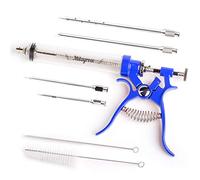 Meat Injector Marinade Gun Stainless Steel Outdoor Kit Flavor Food Syringes & 4 Marinades Needles for BBQ Grill Smoker Injectors Professional Syringe Held Culinary Barbecue Tool (Blue)