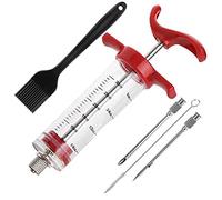 Meat Injector Syringe,Stainless Steel Food Seasoning Syringe Kit with 1pc Barbecue Brush, 2pcs Needles and 1pc Needles Cleaner, Great for BBQ, Grilling, Baking and Cooking