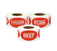 Meat Labels Bundle - 1.75 x 1 Inch Beef/Chicken/Pork Meat Stickers in Bright Red for Meat Markets Supermarket Grocery Store Stickers Food Truck Deli Food Choice Package Label - 300 Labels/Roll
