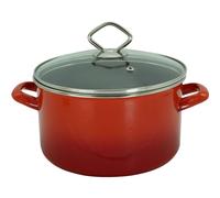 Meat Pot Cooking Pot Frying Pan Rom Ø 20 Cm Enamel Red Flamed With Glass Lid