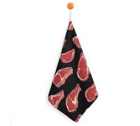 Meat Red Steaks Hand Towels Absorbent Microfiber Cleaning Cloths with Hanging Loop