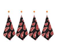 Meat Red Steaks Hand Towels Absorbent Microfiber Cleaning Cloths with Hanging Loop