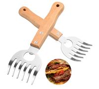 Meat Shredding Claws x2 - Stainless Steel Bear Claws with Long Wood Handles for Effortless BBQ Shredding, Handling, and Lifting Pork, Chicken