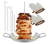 Meat Skewers for Roasting,Stainless Steel Vertical Skewer Grill Rack Stand with 3 Removable Spikes and 2 Barbecue Hangers,Shawarma Rotisserie with Meat Drip Tray for Tacos Gyros Kebabs Smoker Oven