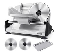 Meat Slicer, 200W Electric Deli Food Slicer with 2 Removable 7.5'' Stainless Steel Blades and Stainless Steel Tray, Adjustable Thickness for Meat Cheese Bread, Easy Clean,Child Lock Protection