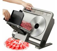 Meat Slicer for Home Use - Folding Electric Deli & Food with Removable 7.5’’ Stainless Steel Blade and 0-15mm Adjustable Thickness Cheese, Bread, Include Pusher Non-Slip Feet