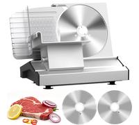 Meat Slicer Machine for Home, 250W Bread Slicer with 2 x 22cm Stainless Steel Blades, 0-20mm Adjustable Thickness, Non-Slip Electric Slicers with Food Pusher for Meat, Cheese, Bread, Deli