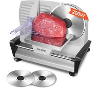 Meat Slicer with 2 * 19cm Blade, Electric Bread Slicer Machine for Home Use 200W, FOHERE Deli Food Cutter, 0-15mm Adjustable Thickness for Cheese, Bread, Include Safety Food Pusher, Silver
