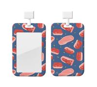 Meat Slices Pattern Id Badge Holder Waterproof Plastic Id Card Holder with Lanyard Work Badge Sleeve Name Protector Cover for TeacherWork Office Gifts