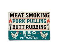 Meat Smoking Pork Pulling Butt Rubbing Bbq Pit Master Retro Metal Tin Sign, Vintage Decor Art Poster for Bar, Home, Man Cave, Kitchen, Laundry Room Gift 8x12Inch