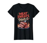 Meat Sweats Worth It Butcher Meat BBQ Foodie Value Graphic T-Shirt, Women, Black, S