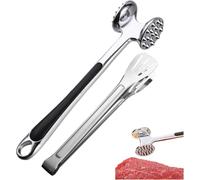 Meat Tenderizer, Stainless Steel Double-Sided Hammer with Dual Needle Surfaces and Steak Tong, for Beef Pork and Chicken Cooking Prep
