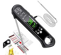Meat Thermometer Digital, Instant Read Food Thermometer IP67 Waterproof Meat Thermometers with Foldable 2 Long Probe, Backlight LCD Screen, Temperature Alarm & Auto On/Off for Cooking Baking Candy BBQ