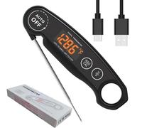 Meat Thermometer Rechargeable for BBQ and Cooking - 3 to 4S Instant Read Candy Cooking Food Thermometer, LED Display, Temperature Calibration Waterproof for Oil Deep Fry BBQ Grill Smoker (Black)