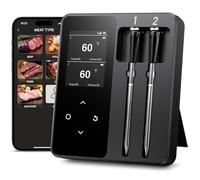 Meat Thermometer Wireless with 2 Probes, Large LCD Display, 130 m Bluetooth Roasting Thermometer with Smart App, Grill Thermometer for BBQ, Oven, Grill, Smoker, Frying Pan, Airfryer, IP67 Waterproof