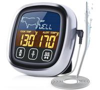Meat Thermometer, with Waterproof Long Probe, Digital Meat Thermometer with Large Touchscreen LCD, Kitchen Timer, Grill Thermometer, Cooking Food Meat Thermometer Instant Read for Kitchen BBQ Oven