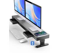 meatanty Ergonomic Dual Monitor Stand Riser with Smart Hub | Height Adjustable Desk Mount, Wireless Charging & 2 Storage Drawers | Space-Saving Computer Organiser for Home Office (Up to 2*27")
