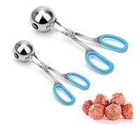 Meatball Maker, AHIER 2PCS None-stick Meatball Scoop Ball Maker 1.38"&1.8", Stainless Steel Meat Baller Cake Pop Scoop with Detachable Anti-Slip Handles (Blue)